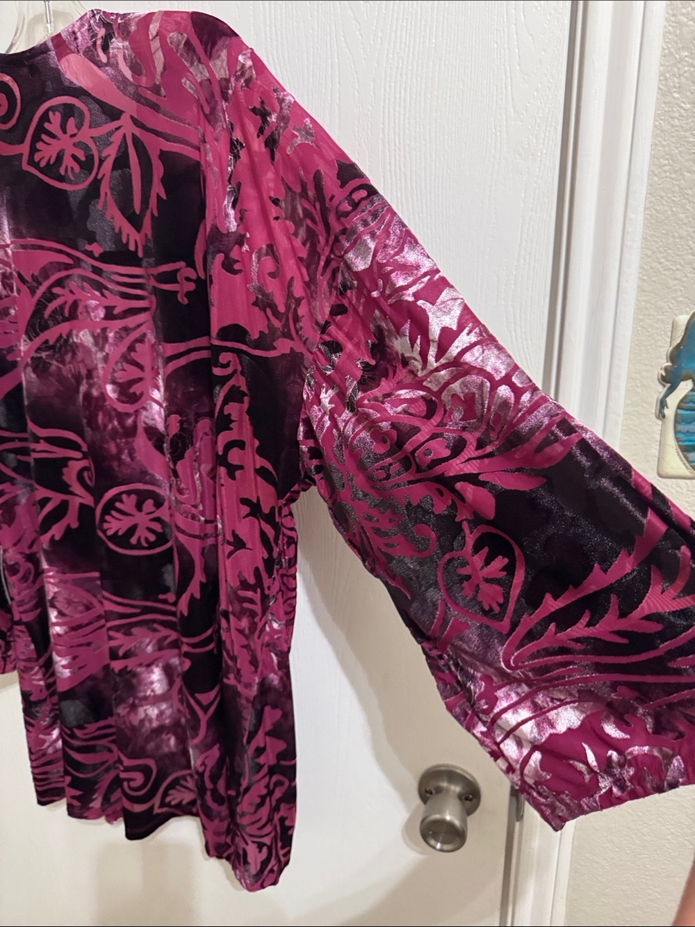 Always Indigo Burnout Velvet Kimono Berry Floral 3/4 Sleeve XL NWT Open Front - Picture 12 of 16